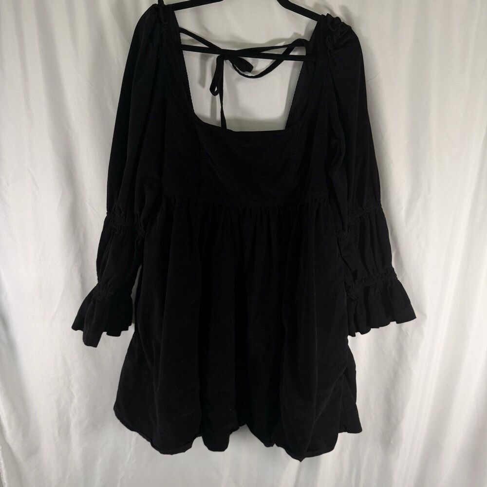 Pilcro Anthropologie Corduroy Dress XL Black Ribbed Square Neck Balloon Sleeve